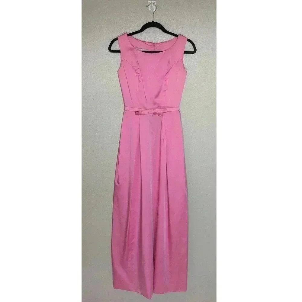 Vintage 1960s Pink Floor Length Gown Dress Bow Maxi Barbie Retro Bridesmaid 60s - Picture 1 of 16